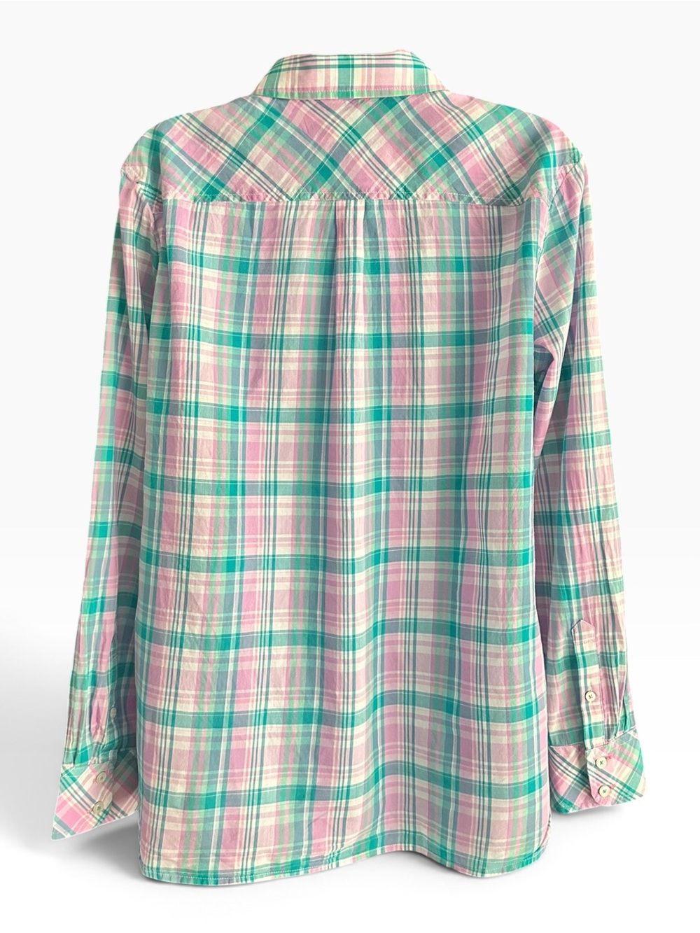 Talbots | Plaids Button-Up Shirt in Pink & Teal Sz L EUC - Picture 5 of 10